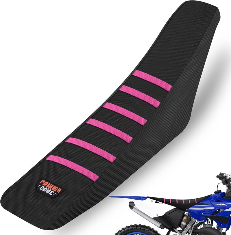MCHMFG Motorcycle Universal Seat Cover Non-Slip Rubber Striped Gripper Soft Sewing for CRF WR WRF RMZ YZF SXF EXC EXC XC SX CR KLX Dirt Pit Bike Motocross Off Road Motorbike (Pink) - Image 1